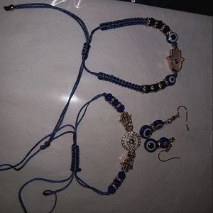 3pc blue evil eye bracelet and earrings set
